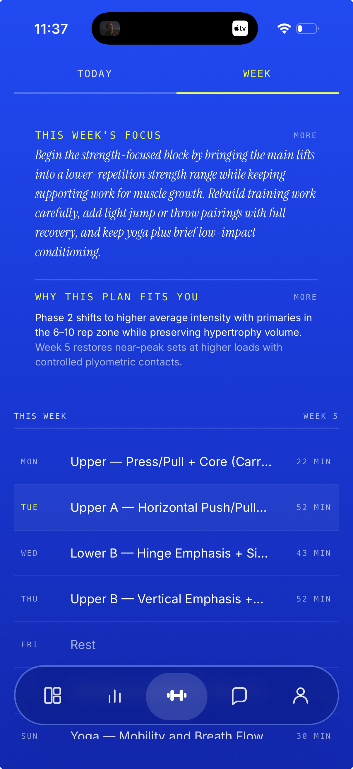 Athos weekly program screen